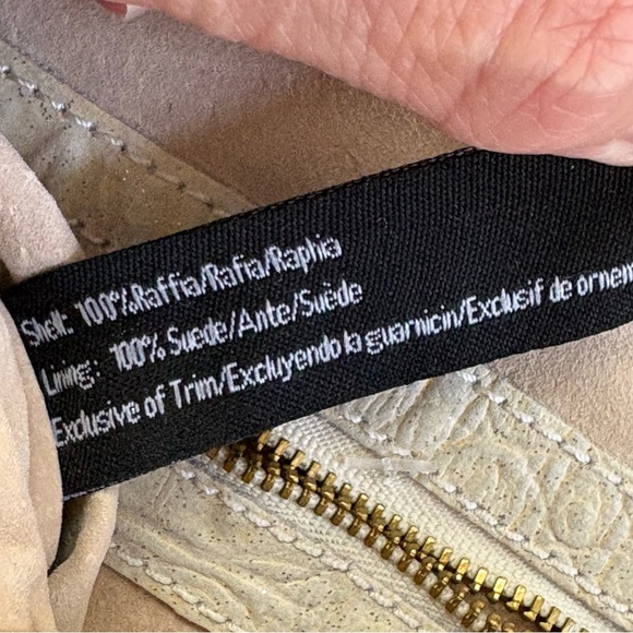 Tommy Bahama Raffia Clutch 12”x7” with 3 Raw Cut Stones Accent Clasp Flap Suede - Picture 7 of 10